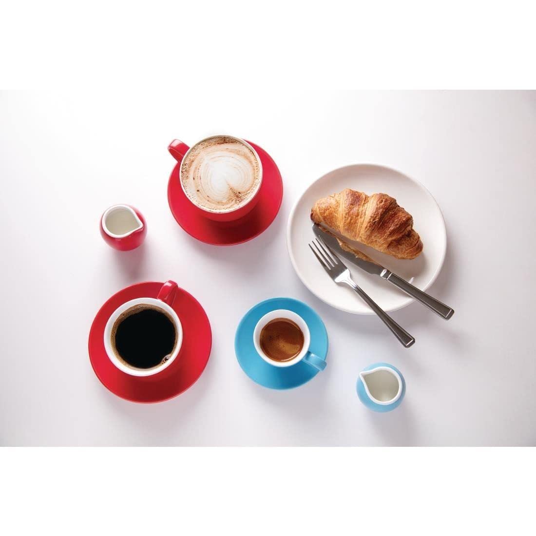 Olympia Cafe Espresso Cups Set - 12pc 100ml (3.5oz) Porcelain Coffee & Milk Jugs in Red - Perfect for Home, Office & Restaurant Use