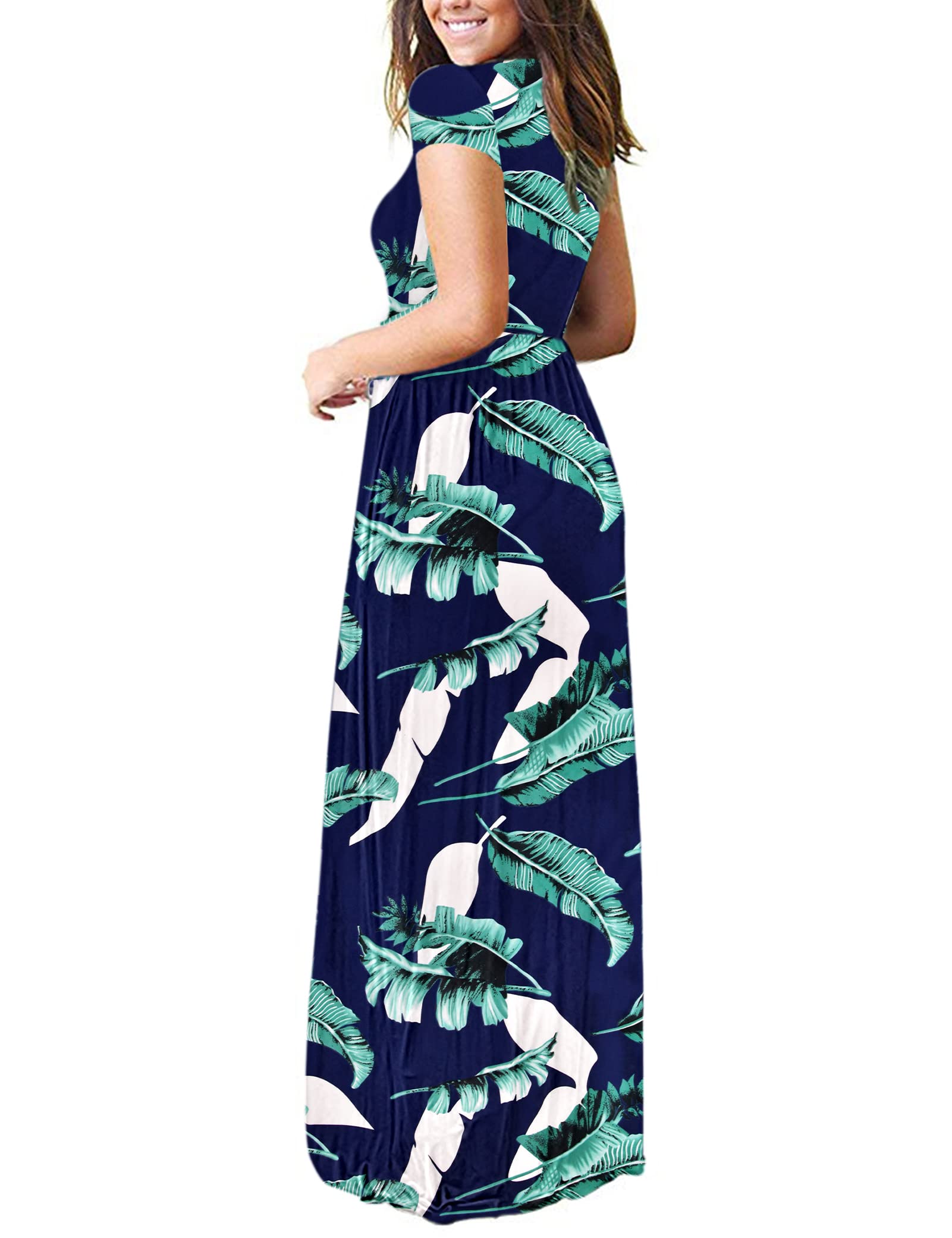 MISFAY Women's Short Sleeve Loose Plain Maxi Dress with Pockets - Casual Long Summer Dress for Beach, Vacation & Everyday Wear