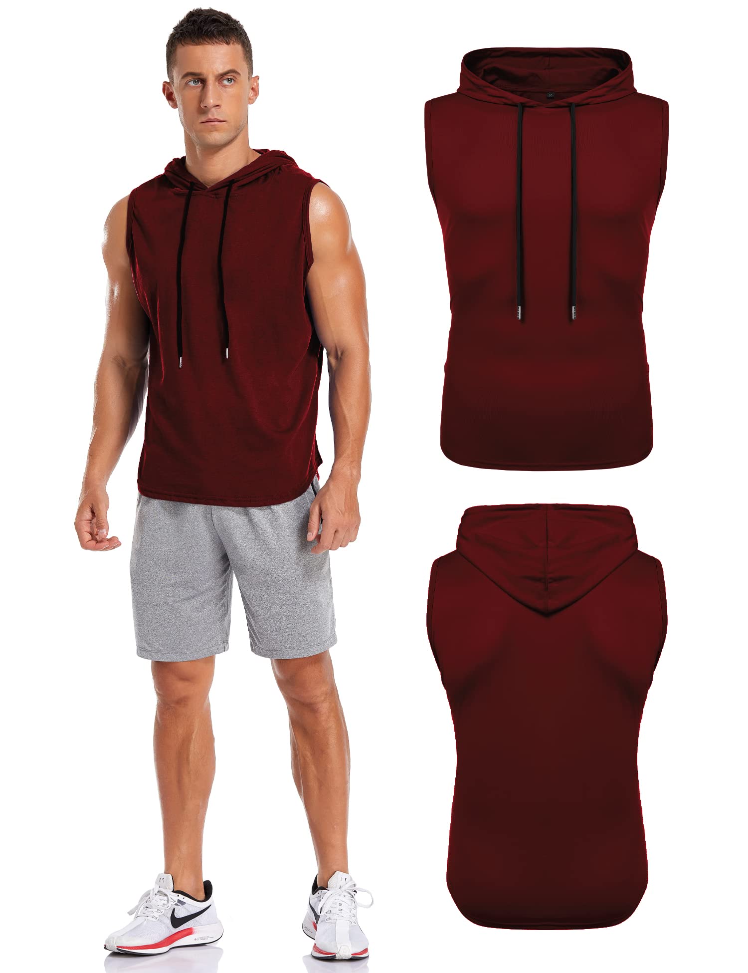 Amussiar Men's Workout Hooded Tank Top - Sleeveless Gym Hoodie & Bodybuilding Muscle Shirt for Weightlifting, Running & Fitness Training