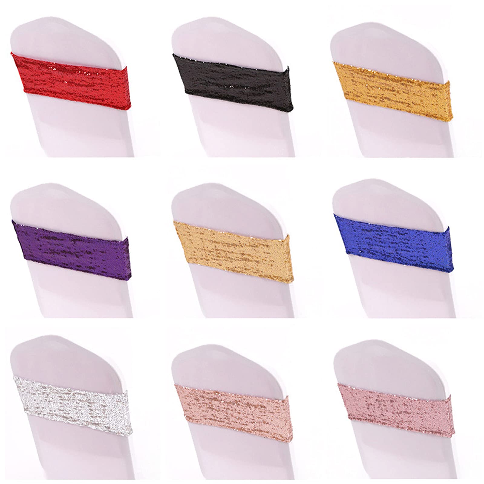 10 Pack Stretch Sequin Chair Sashes - One-Sided Glitter Chair Bands for Wedding, Reception, Party & Event Decorations (Rose Gold) | Elegant Chair Cover Decor for Banquet, Bridal Shower & Special Occasions