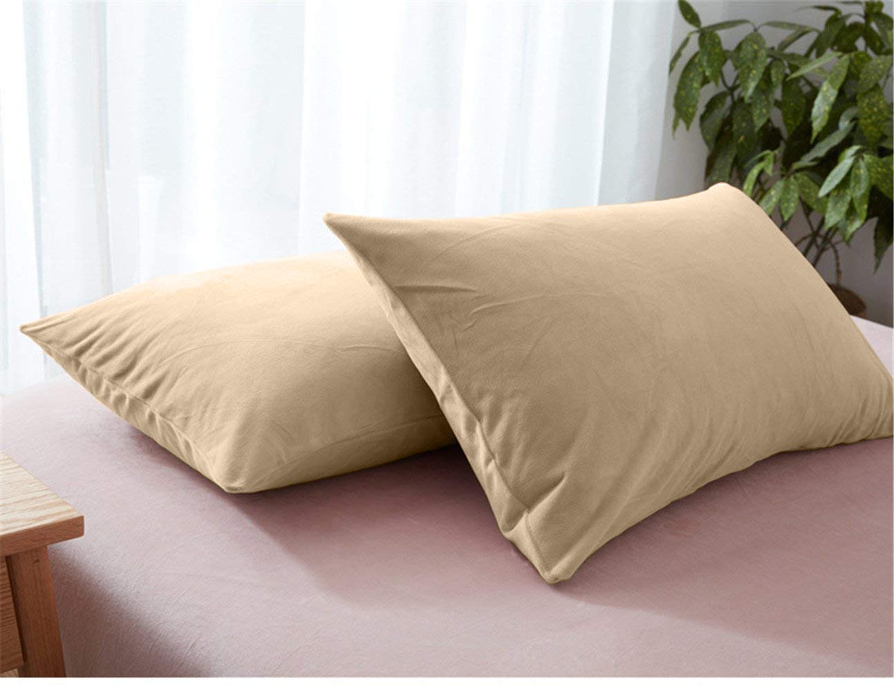 Premium Velvet Pillow Shams Set of 2 - Ultra Soft Zipperless Cushion Covers 20x26 Inches in Cream - Luxury Bedroom Decor & Sofa Throw Pillow Cases for Living Room, Bed, Dorm