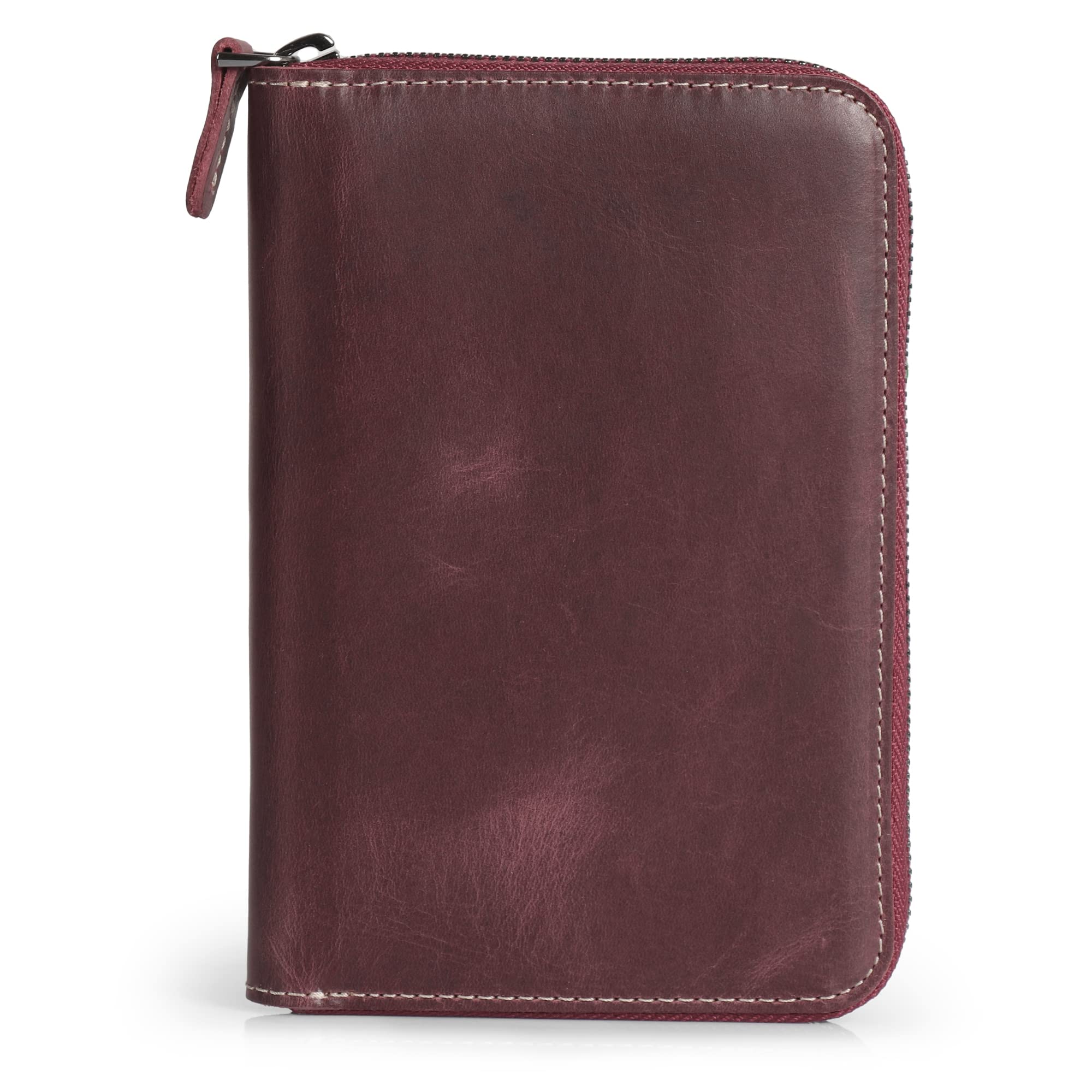 Premium Genuine Leather Padfolio with Notepad, Pencil Holder & Zipper Closure - Professional Business Organizer for Meetings, Office & Gifts (Damson Color)