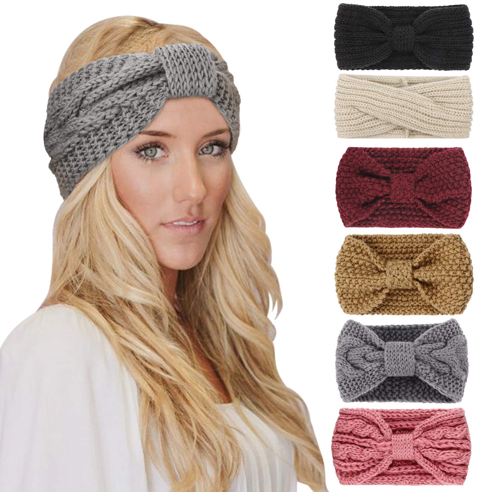 DRESHOW Women's Crochet Ear Warmer Headband - Soft Knit Stretchable Winter Headband for Women - Perfect for Skiing, Running, and Cold Weather Outdoor Activities