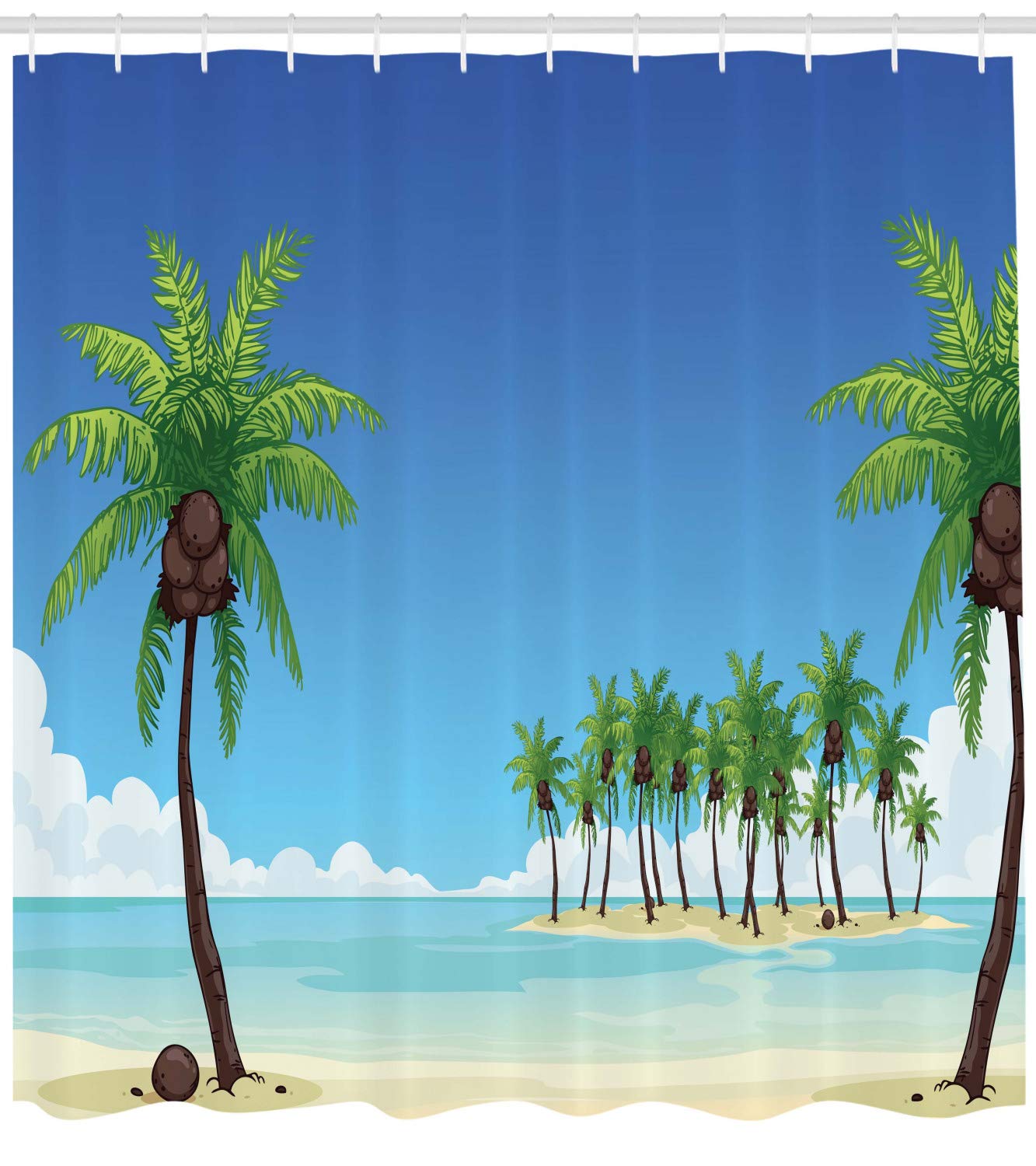 Ambesonne Fiji Shower Curtain - Tropical Coconut Palm Trees Island Ocean Design, Extra Wide 105 Inch Waterproof Fabric Bathroom Decor Set with Hooks in Azure Blue & Multicolor - Perfect for Beach Theme Bathrooms, Coastal Decor & Vacation Home Style