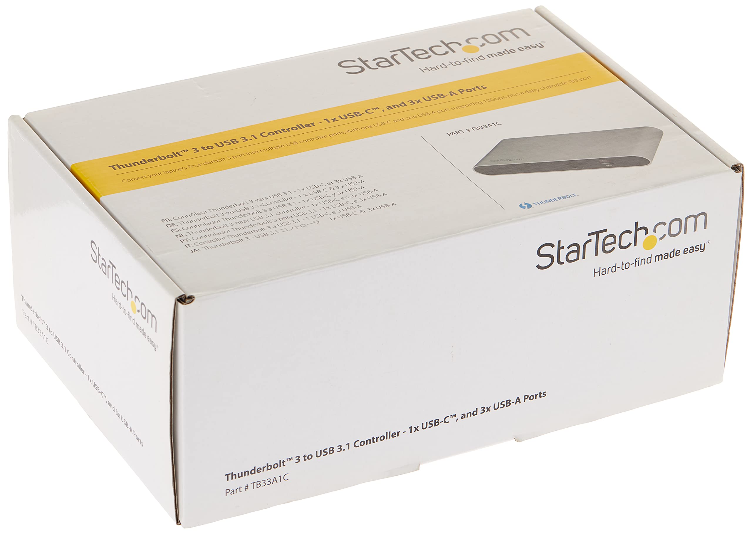StarTech.com Thunderbolt 3 to USB 3.1 Gen 2 Hub - 4-Port USB-C & USB-A Adapter with 10Gbps Speed - External USB Controller for MacBook Pro, iMac & Windows Laptops - Perfect for Data Transfer, Video Editing & Multi-Device Charging (TB33A1C)