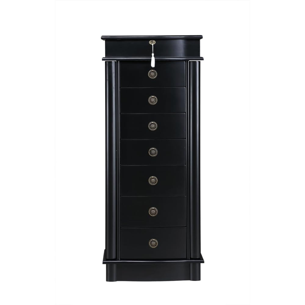 Noelle Locking Jewelry Armoire with Mirror & 7 Drawers - Necklace, Earring Organizer for Bedroom