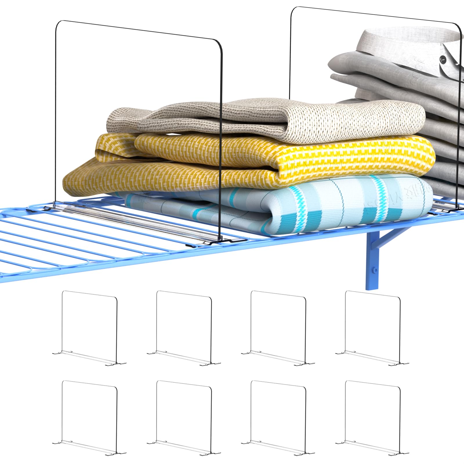 8-Pack Clear Acrylic Shelf Dividers for Wire Shelves - No Tools Needed Closet Organizer for Bedroom, Kitchen, Office & Pantry - 8.5