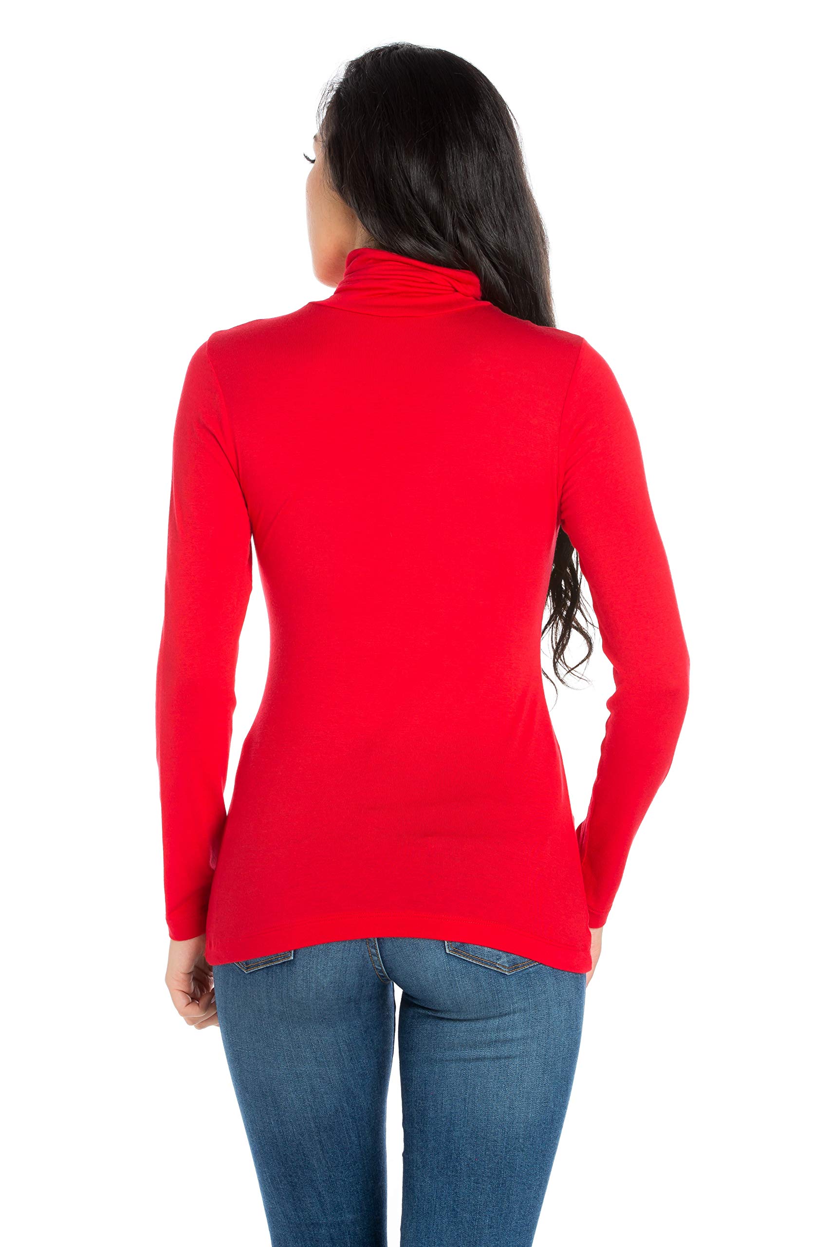 24seven Comfort Apparel Women's Classic Long Sleeve Turtleneck Shirt - Soft Stretch Cotton Top for Work, Layering & Casual Wear