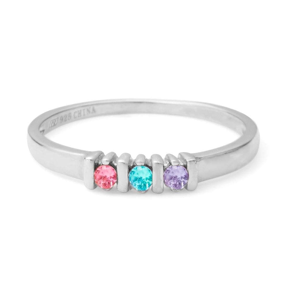 EVE'S ADDICTION Sterling Silver 3-Stone Birthstone Ring for Mom - Personalized Mother's Jewelry Gift - Perfect for Birthdays, Anniversaries & Mother's Day