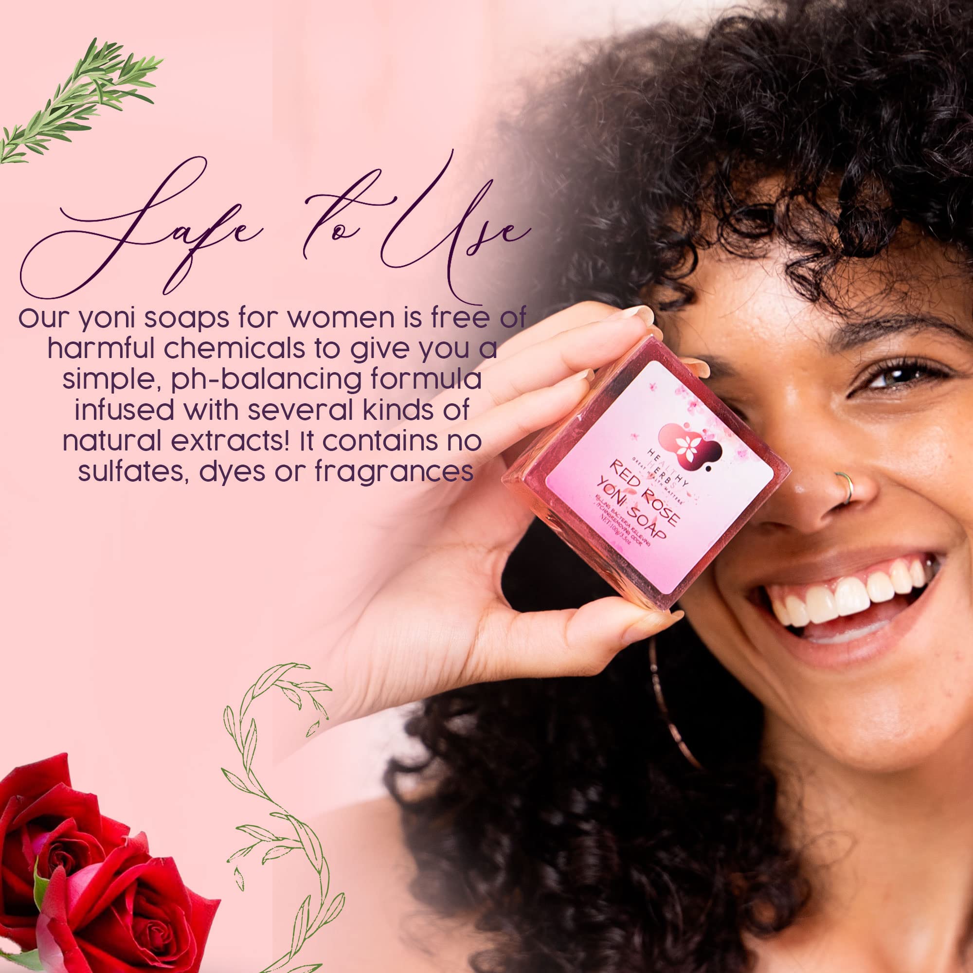 Organic Yoni Soap for Women - 100% Natural Feminine Wash Bar (3.5 oz) with pH Balance | Handmade Herbal Soap with Red Rose Extract | Eliminates Odor & Supports Vaginal Health | Perfect for Daily Intimate Care & Post-Workout Freshness