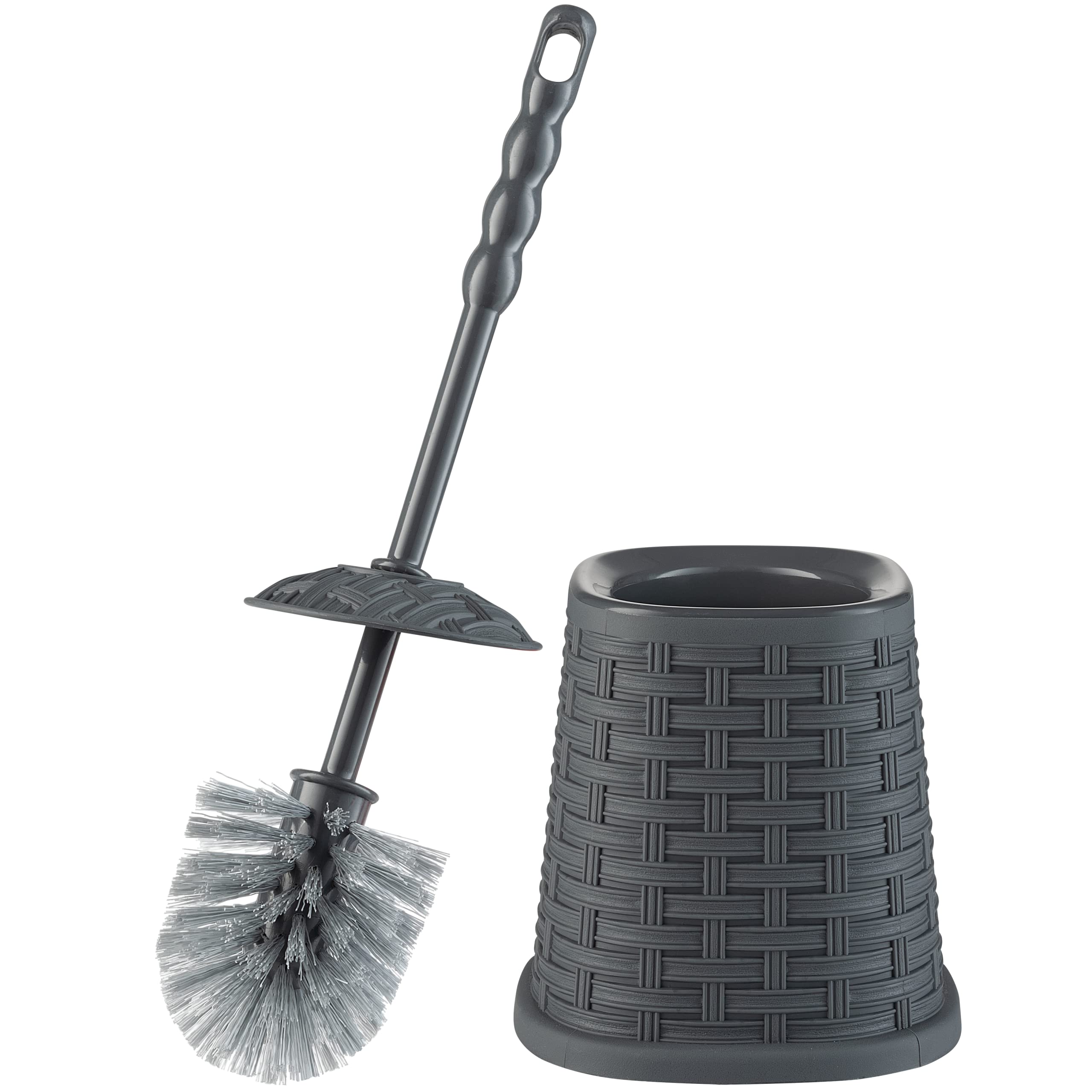 Premium Wicker Style Toilet Bowl Brush and Holder Set - Onyx Grey | Durable Bristles for Deep Cleaning | Bathroom Cleaning Essentials for Home, Hotel & Office Use