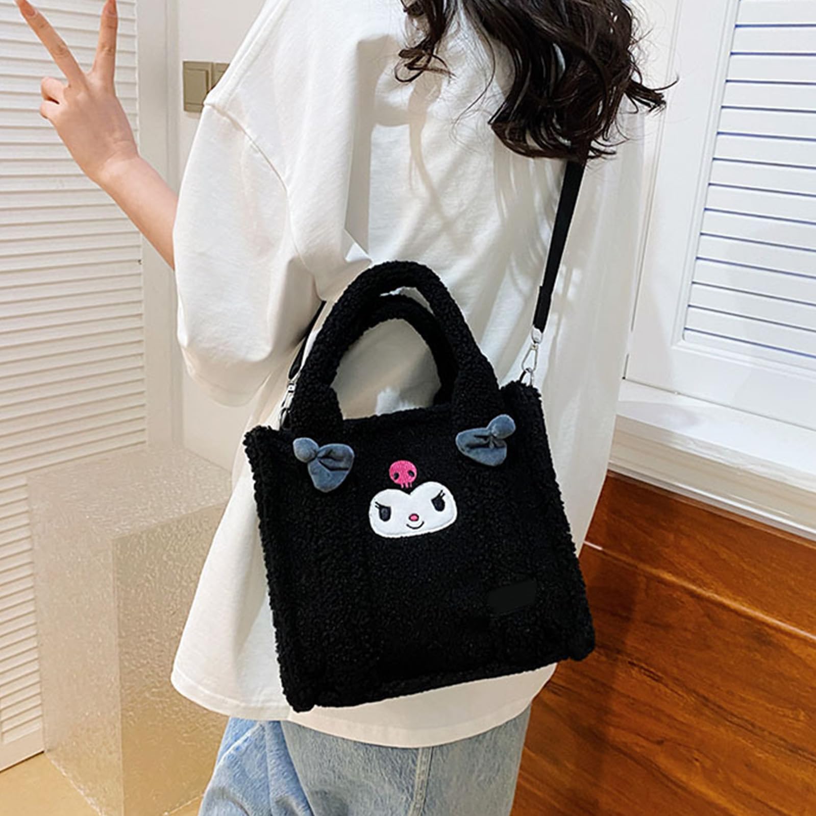 Anime Plush Handbag for Women - Cute Zippered Tote Bag with Adjustable Shoulder Strap - Perfect for Cosplay, School, Shopping & Travel Accessories