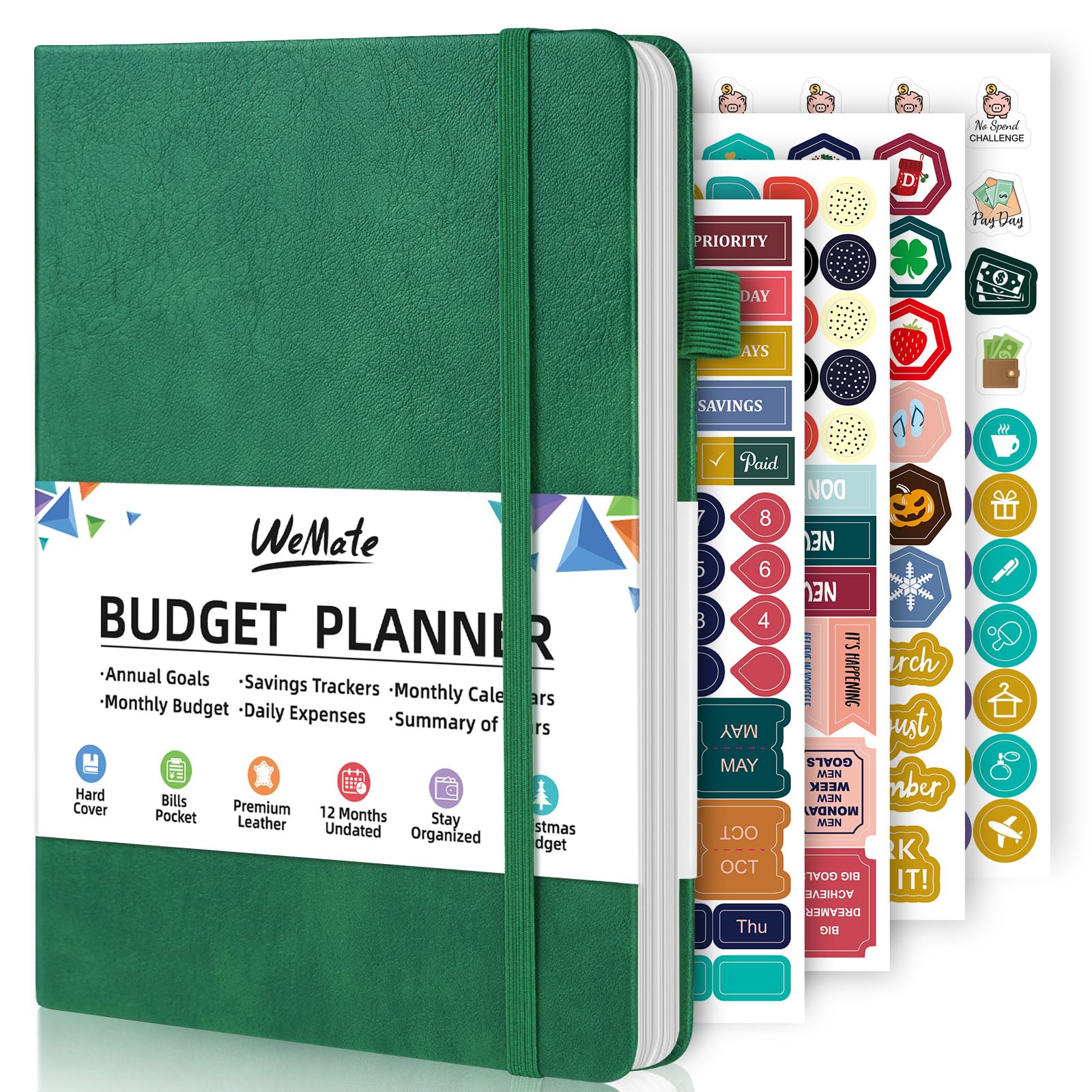 WEMATE Budget Planner 2025 - Undated Monthly Financial Organizer with Expense Tracker | 12-Month Money Management Notebook | A5 Bill Planner & Account Book (Dark Green) | Perfect for Personal Finance, Debt Payoff & Savings Goals