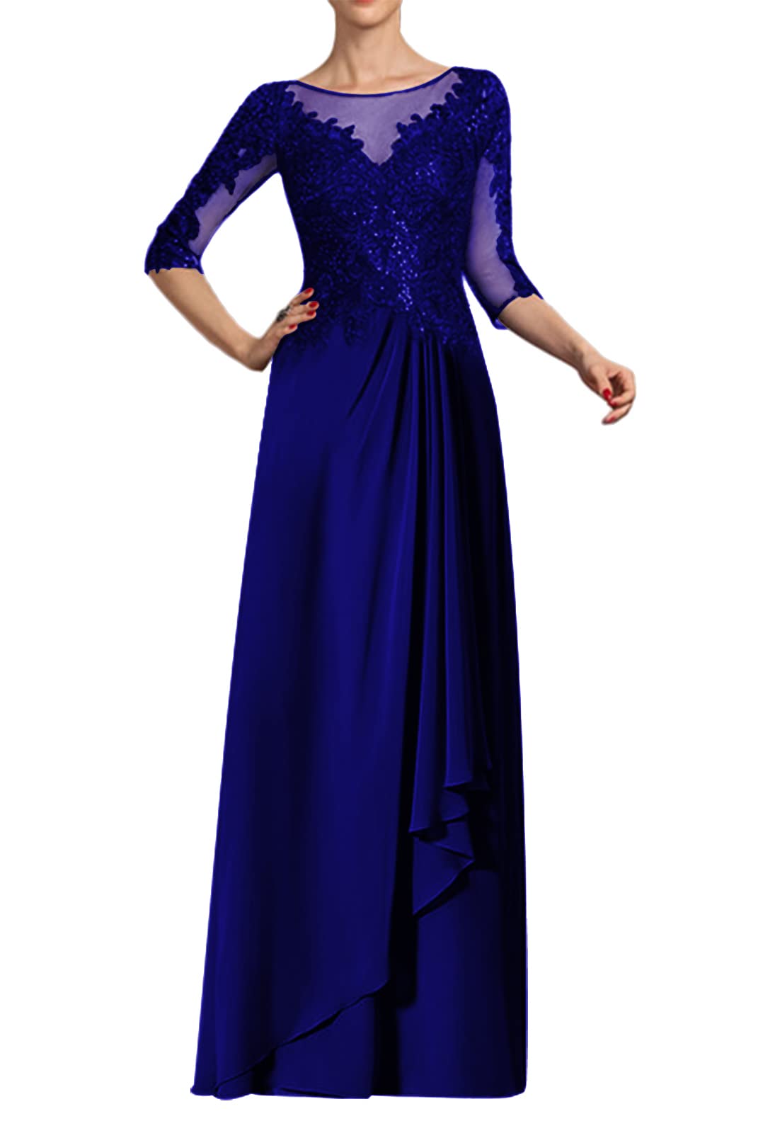 Elegant Mother of The Bride Dress with Sleeves - Flowy Chiffon Formal Evening Gown with Lace Details - Perfect for Weddings, Galas & Special Occasions