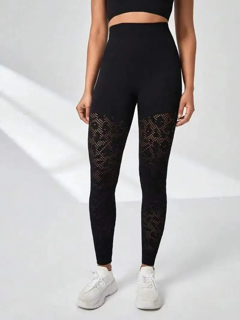 Women's Seamless Hollow Out Gym Leggings - High Waist Solid Color Push Up Tight Yoga Pants for Fitness & Workout | Perfect for Yoga, Running, Gym & Casual Wear