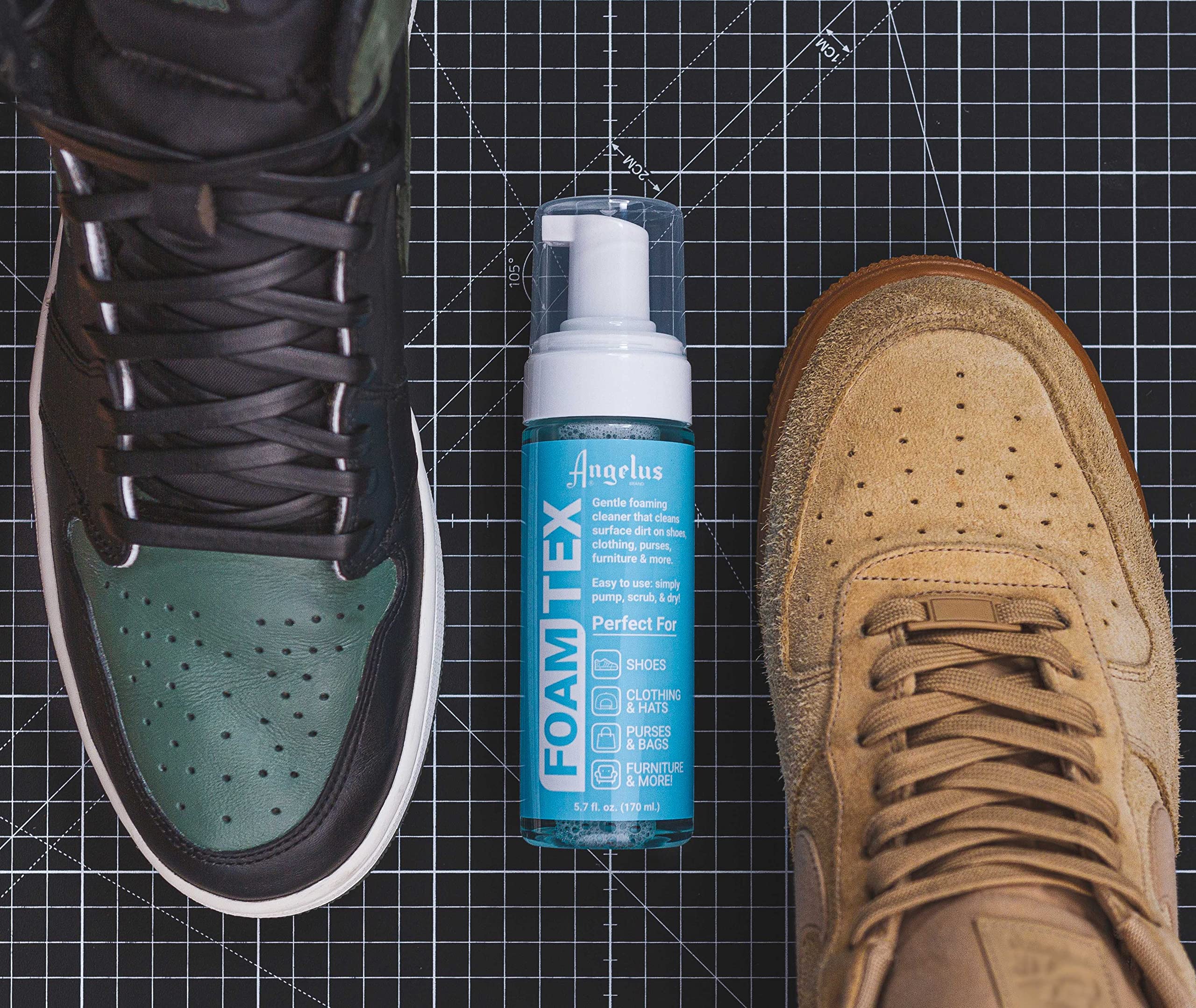 Angelus Foam-Tex Shoe Cleaner - 5.7oz Foaming Sneaker Cleaner for Dirt, Stains & Grime Removal | Perfect for White Shoes, Leather & Canvas Sneakers | Quick Cleaning for Gym, Work & Everyday Wear