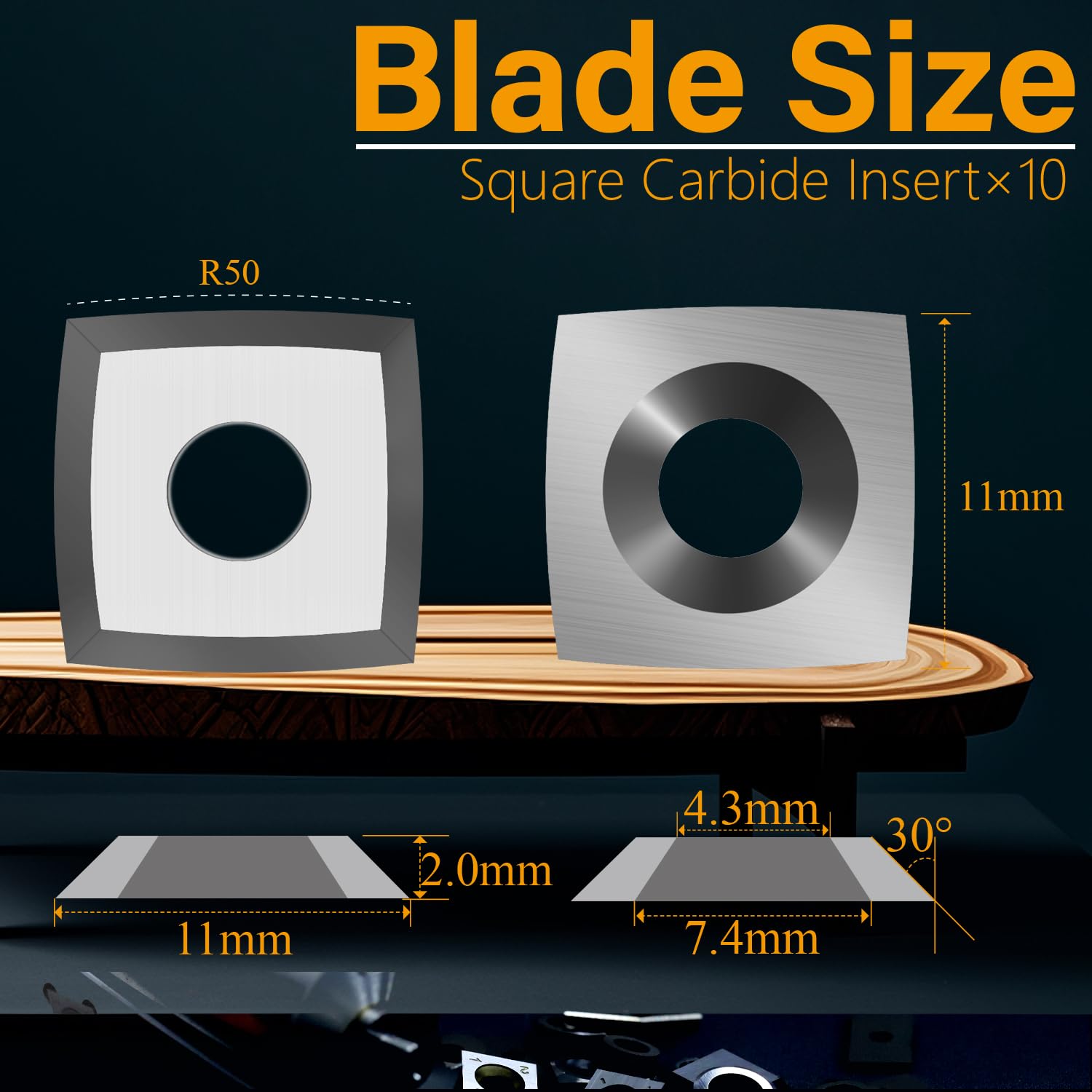 11mm Square Carbide Inserts for Woodworking - 10pcs Set with 2