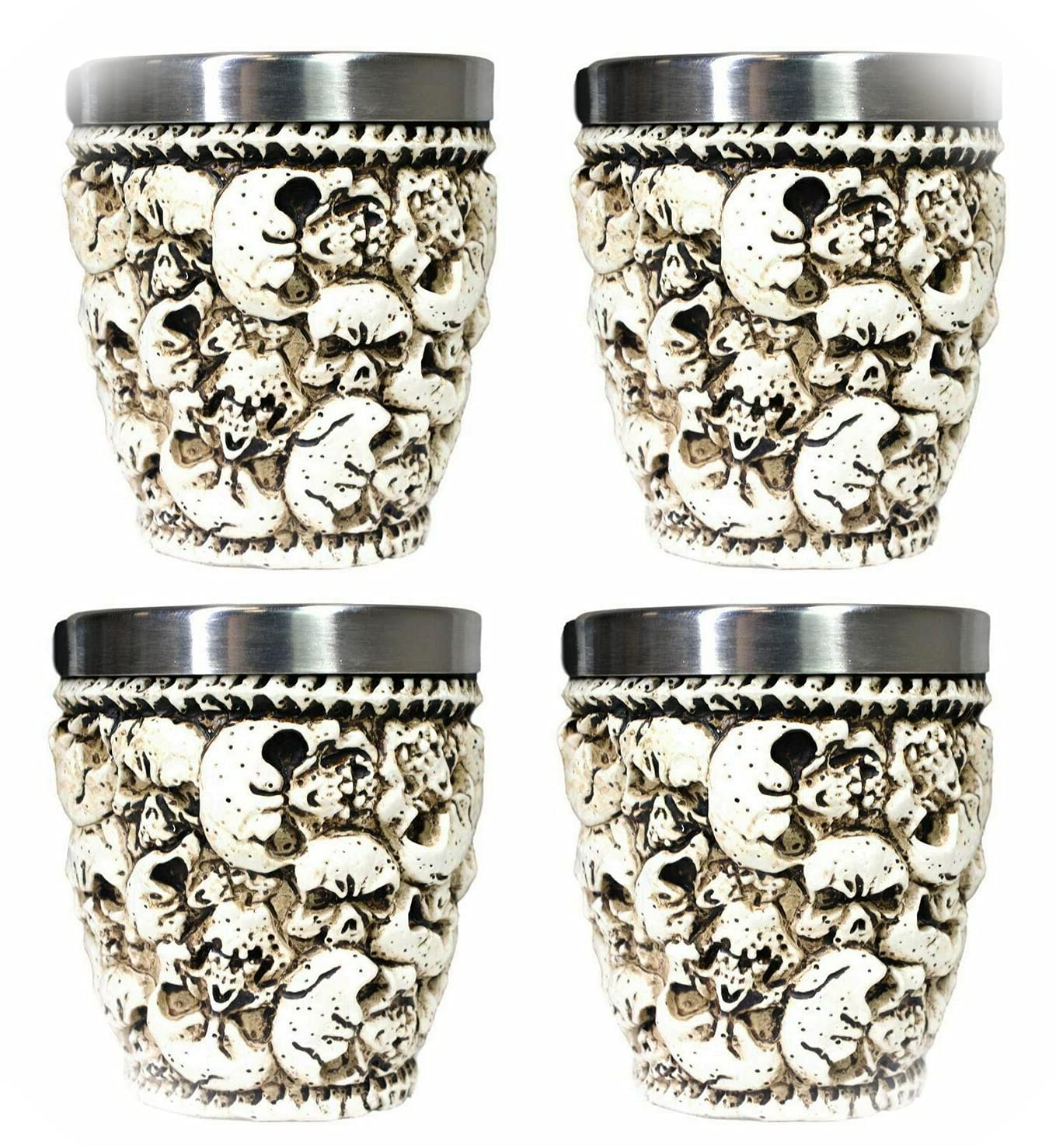 Unique Skull and Spine Bone Shot Glass Set of 4 - Gothic Home Bar Decor for Halloween, Themed Parties & Gift Giving - Novelty Ossuary Graveyard Design EB-5771GIF
