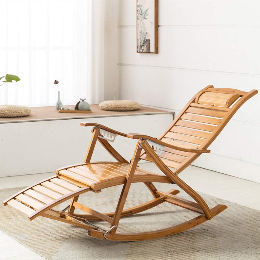 Premium Bamboo Rocking Chair with Foot Massage - Foldable, Adjustable & Portable Reclining Sun Lounger for Outdoor Relaxation, Backyard, Beach & Patio Use