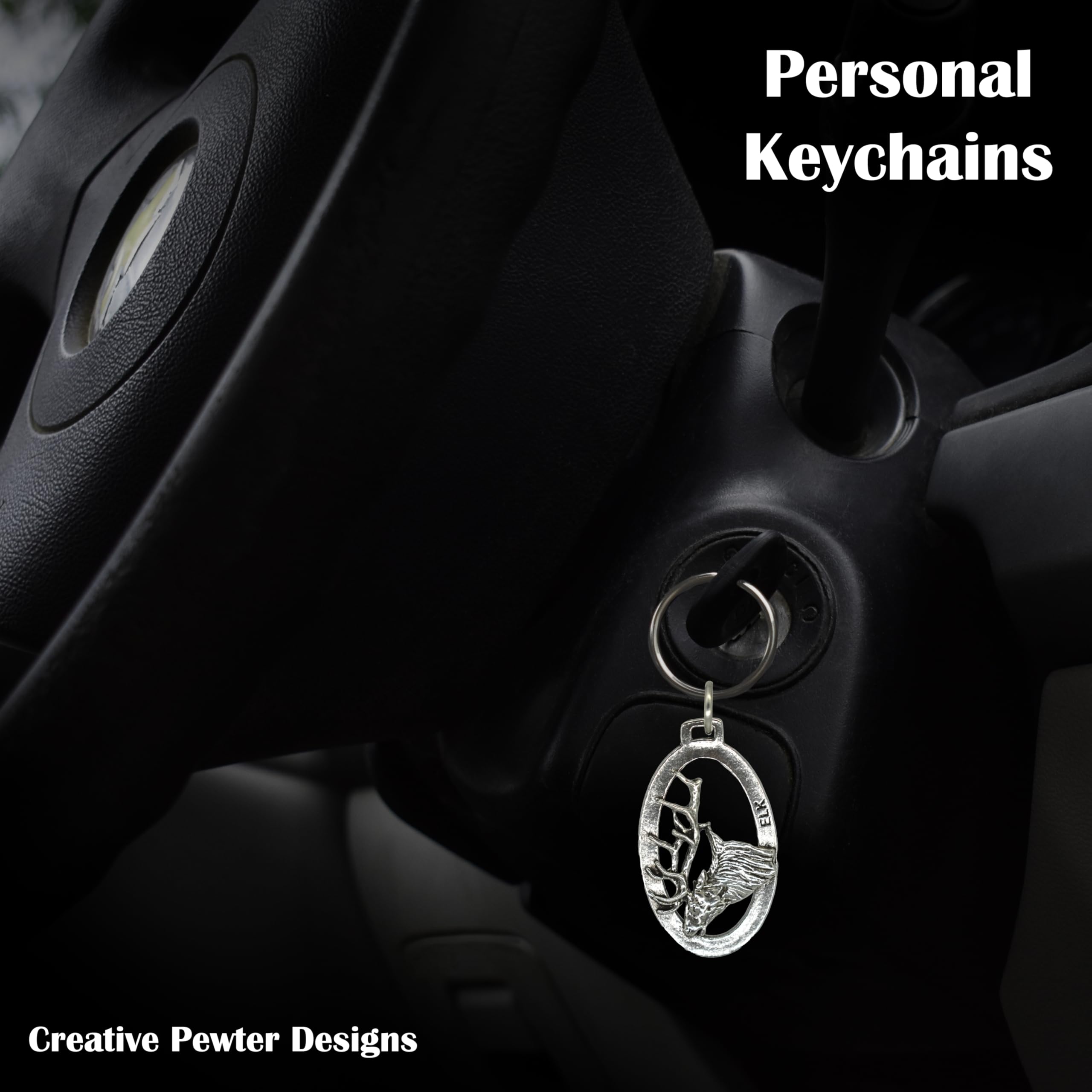 Handmade Pewter Elk Head Keychain - 2