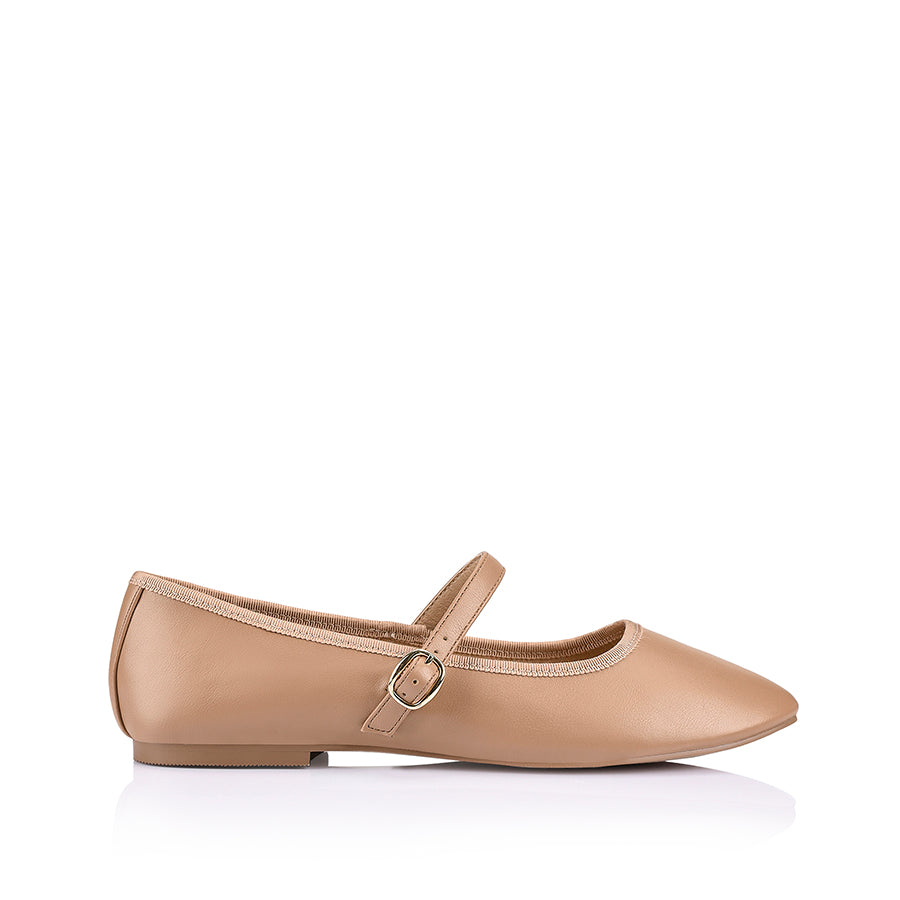 Bambi Mary Jane Flats for Women - Dark Camel Leather Shoes | Comfortable & Stylish Ballet Flats for Work, Office, and Casual Wear