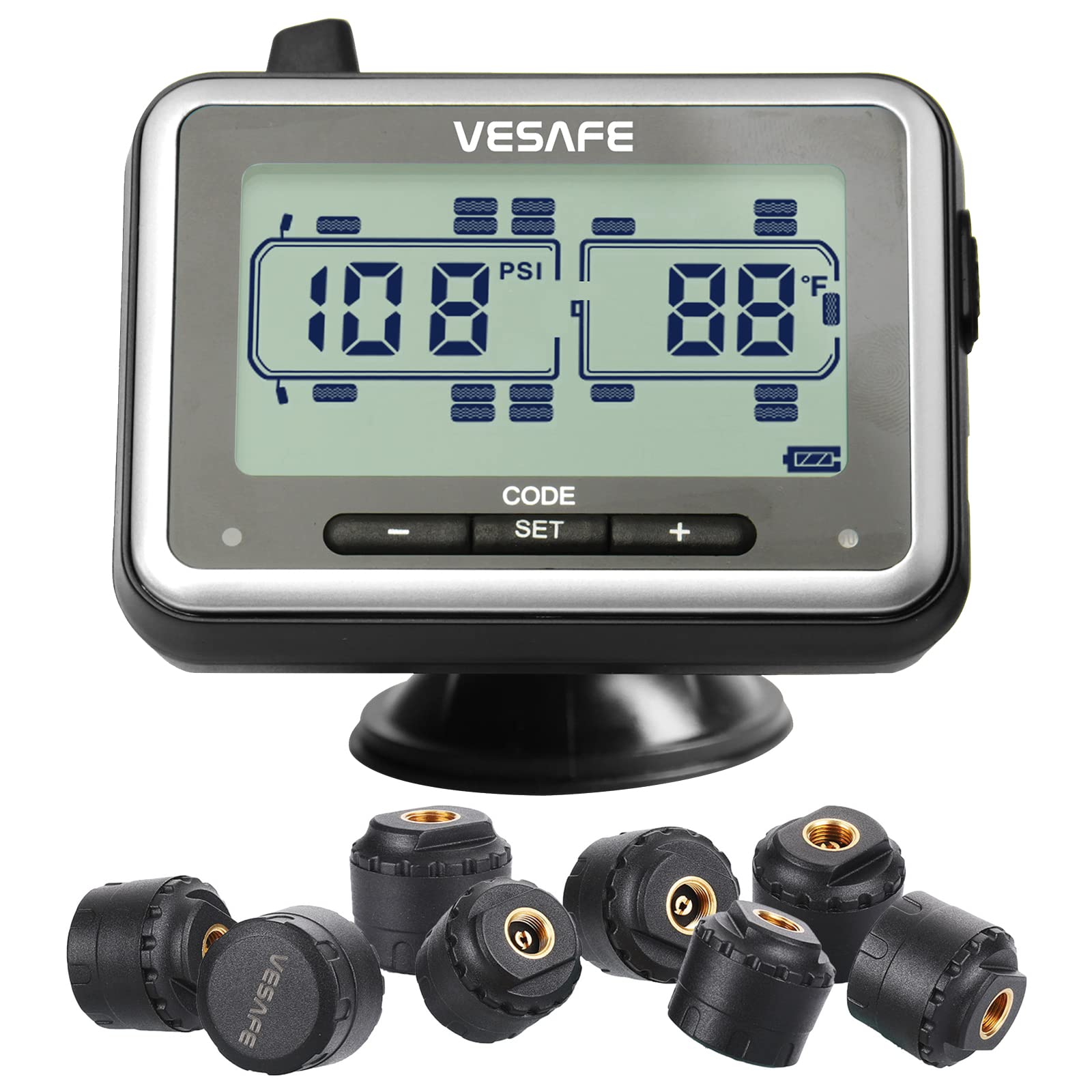 VESAFE Wireless TPMS - 8 Anti-Theft Sensors Tire Pressure Monitoring System for RV, Trailer, Motorhome, Fifth Wheel | Real-Time Alerts for Safe Travels & Long Road Trips