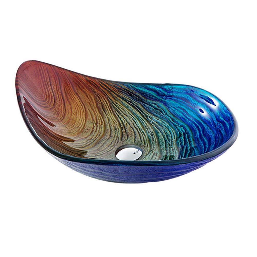 Rainbow Tempered Glass Vessel Sink - Water Drop Shape Artistic Bathroom Vanity Bowl with Pop-Up Drain & Mounting Ring - Single Sink for Modern Bathroom & Powder Room Decor