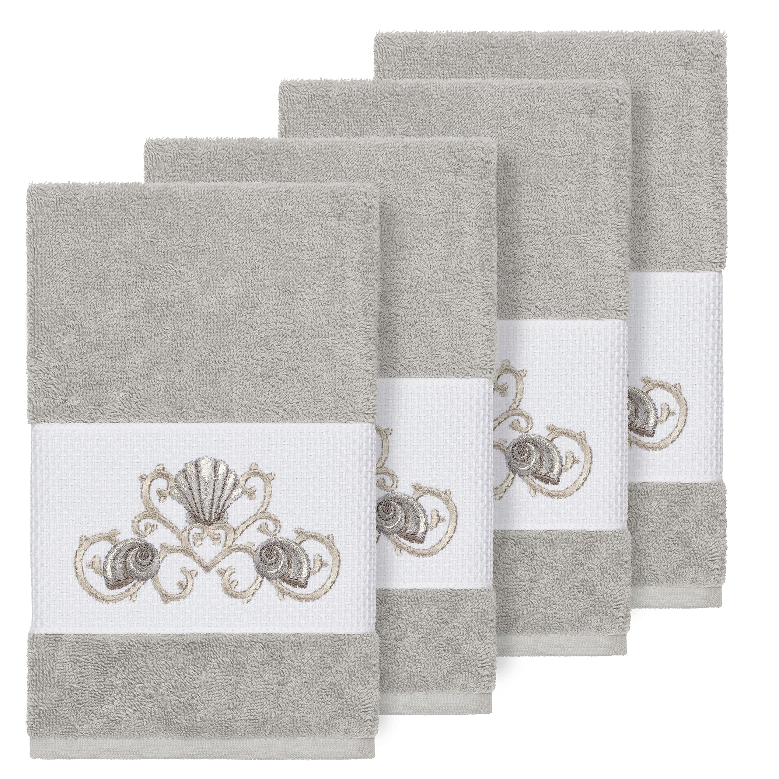 Premium Turkish Cotton Embroidered Hand Towel Set - 4-Piece Luxury Bath Towels for Guest Bathroom & Home Decor (Light Grey) - Ultra Soft & Highly Absorbent for Spa, Hotel, Everyday Use - Perfect for Gifts, Weddings & Upscale Bathroom Essentials