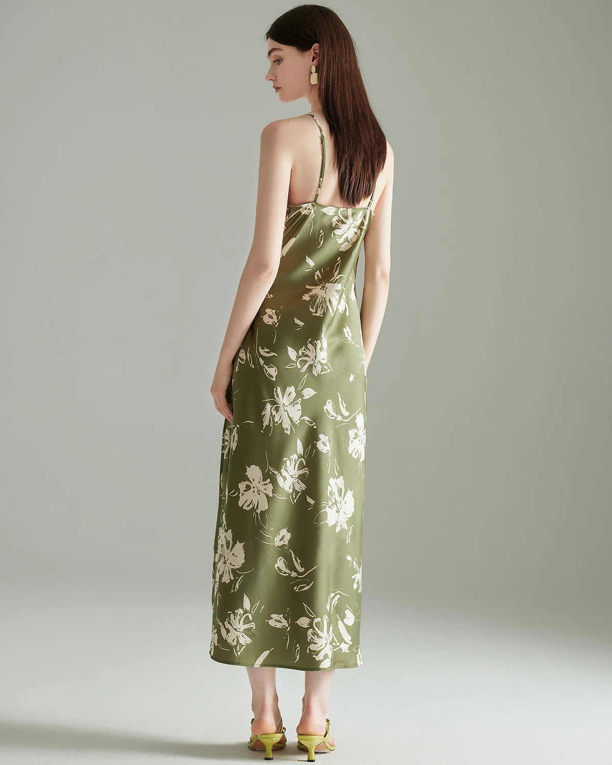 Elegant Green Floral Print Silk Dress for Women - Summer Party, Wedding Guest & Special Occasion Wear