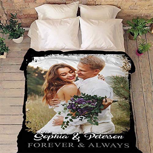 Custom Photo Blanket 60x80 Inches - Personalized Fleece Blanket with Your Picture, Premium Soft Cozy Throw for Couples, Anniversary & Valentine's Day Gifts - Perfect for Cuddling on Sofa, Bed or Outdoor Picnics