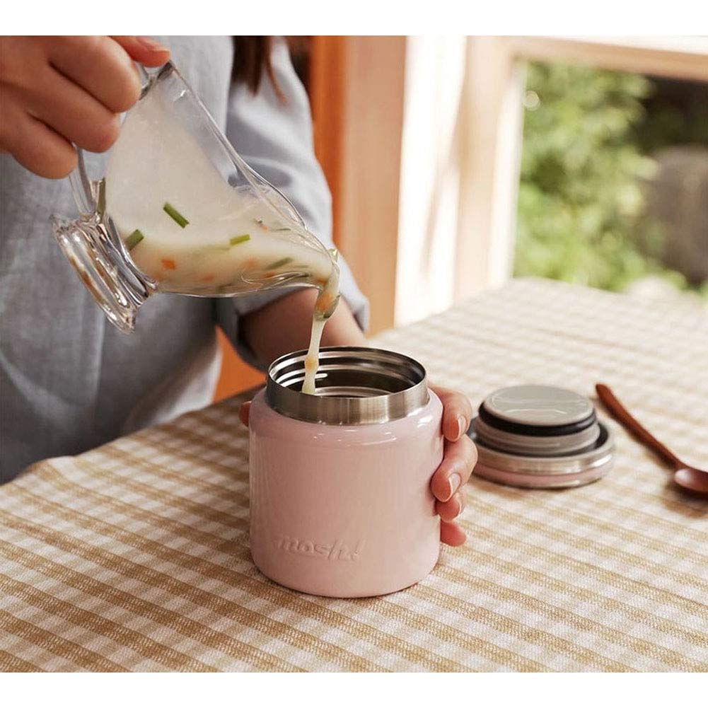 Premium Mosh Thermal Vacuum Insulated Stainless Steel Food Jar - Leak-Proof Lunch Container for Hot & Cold Meals, Ideal for Soup, Porridge, Coffee (Pink) - Perfect for Office, School, Picnics & Outdoor Adventures