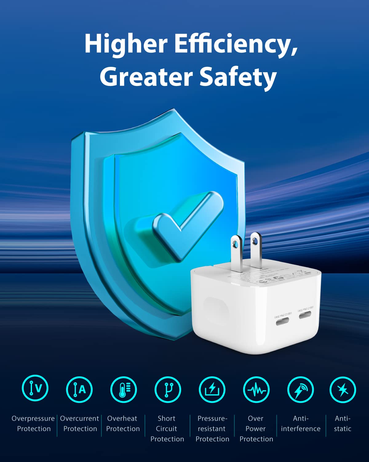 Gigastone 35W Dual Port USB C GaN Fast Charger with Foldable Design - PD3.0 Quick Charge for iPhone 16 Pro Max/16 Pro/15/14/13, iPad Pro, Samsung Galaxy S24/S23, Nintendo Switch, Apple Watch & AirPods - Perfect for Travel, Office & Home Use