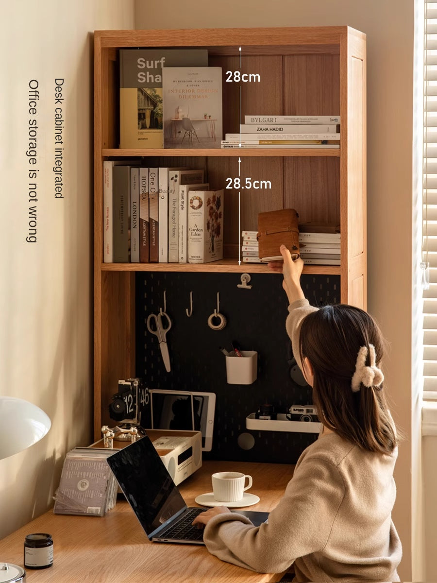 Solid Oak Wood Integrated Desk Cabinet with Storage - Modern Home Office Furniture for Work & Study