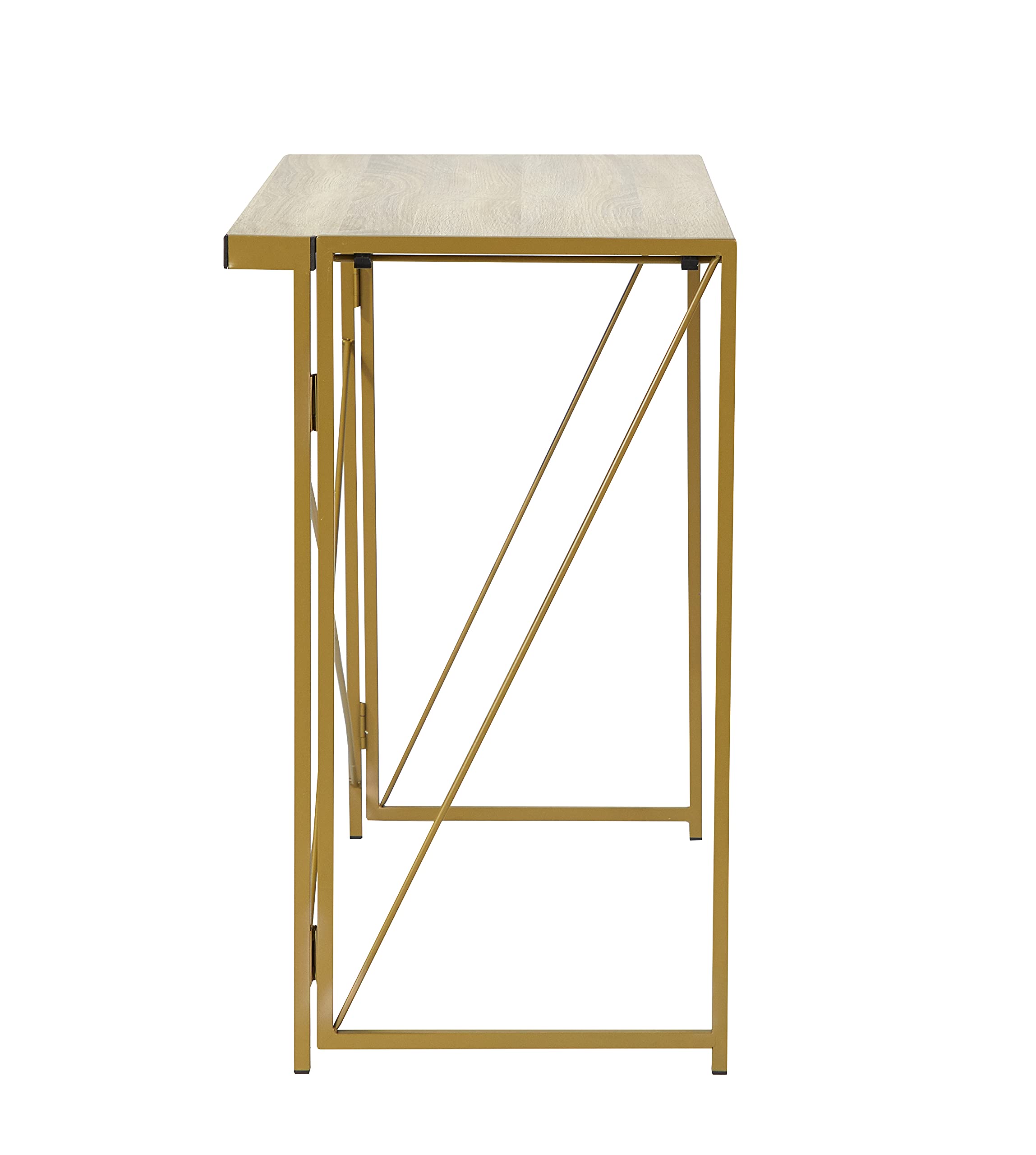 Foldable Computer Desk for Small Spaces - Urban Lifestyle Home Office Desk in Wood & Gold Finish | Perfect for Apartments, Dorms & Workspaces