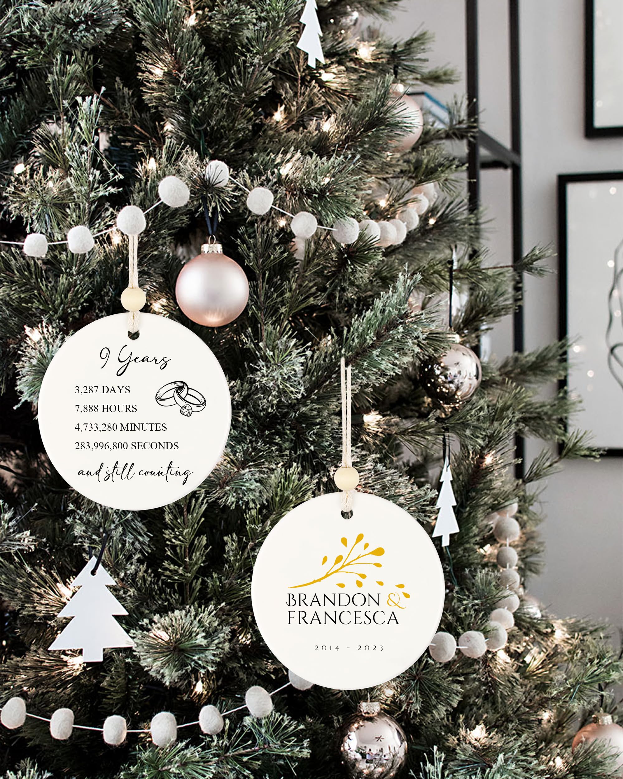 Personalized 9th Wedding Anniversary Pottery Gift for Couples - Custom Name Keepsake for Him or Her - Christmas Tree Ornament & Valentine's Day Decoration - Perfect for Romantic Celebrations & Home Decor