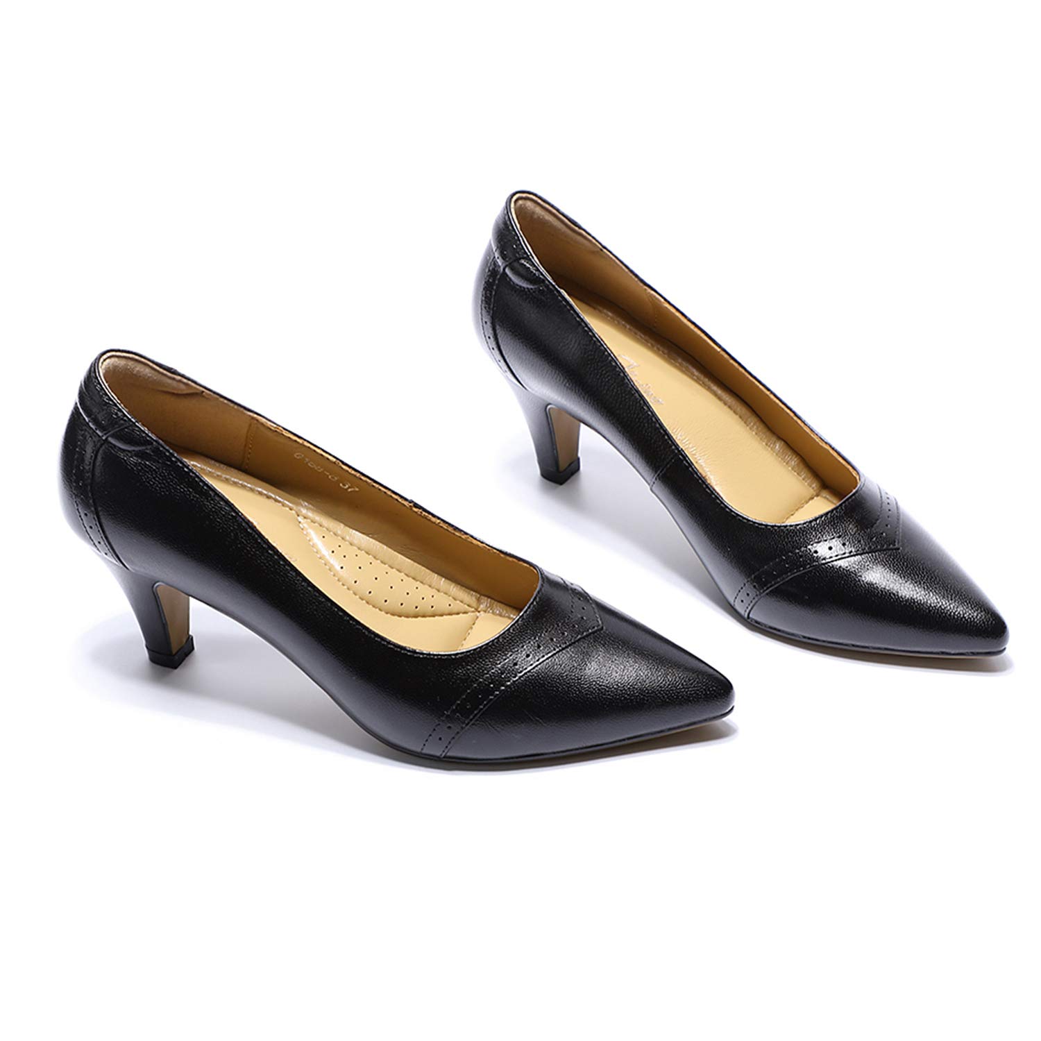 Women's Leather Pointed Toe High Heel Pumps - Comfortable Dress Shoes for Office & Work | Dark Black Professional Ladies Heels for Business, Formal Events & Special Occasions
