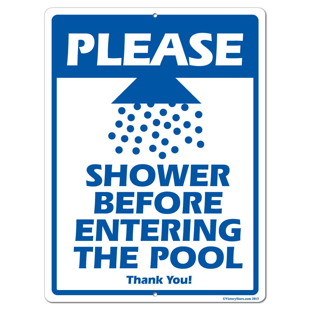VictoryStore 18x24 Inch Aluminum Pool Sign - 'Please Shower Before Entering' Weatherproof Outdoor Lawn Decoration for Backyard, Swimming Pool Area & Garden Safety