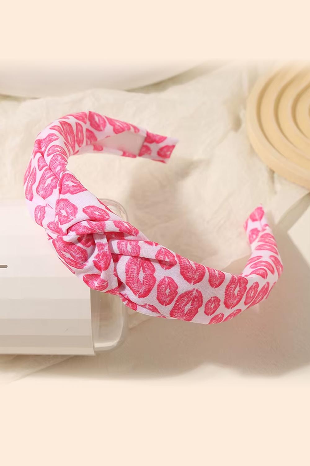 Valentine's Day Ivory & Red Kiss Me Top Knot Headband - Cute Hair Accessory for Women & Girls - Perfect for Date Night, Parties & Gifts