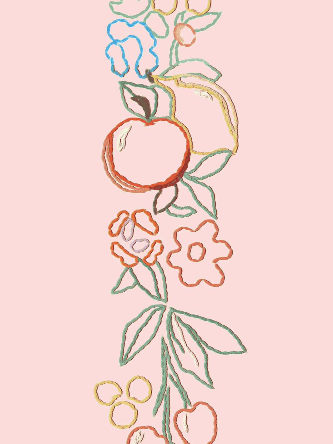 Lingua Franca Embroidered Fruit Vines Wallpaper - Light Pink Floral Peel & Stick Wallpaper for Bedroom, Nursery, or Home Decor