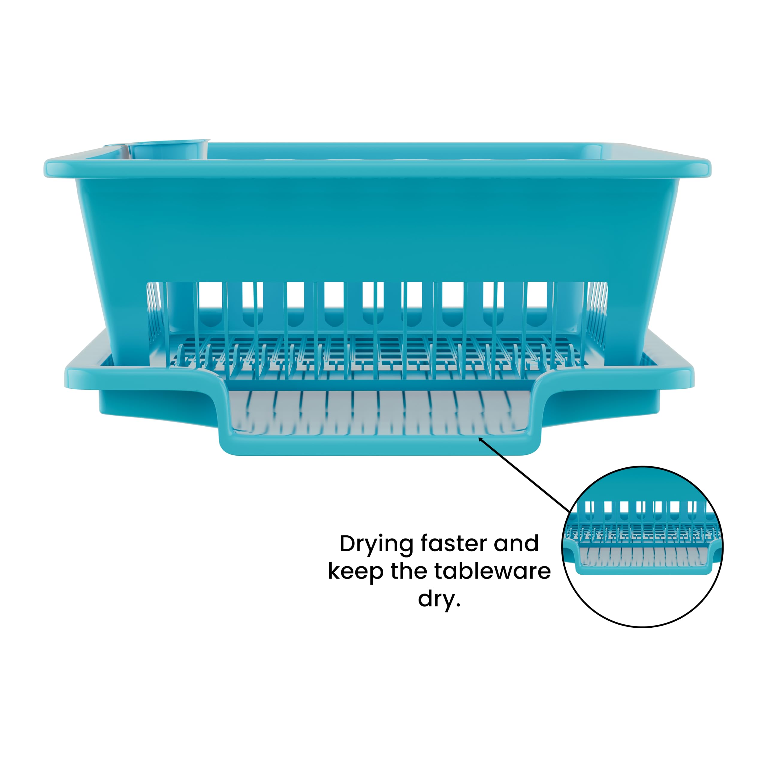 Floraware 3-in-1 Large Glossy Plastic Utensil Basket with Spoon Holder & Removable Dish Drainer - Durable, Lightweight, Unbreakable Modular Kitchen Organizer (Blue) - Perfect for Dish Drying, Utensil Storage & Countertop Organization
