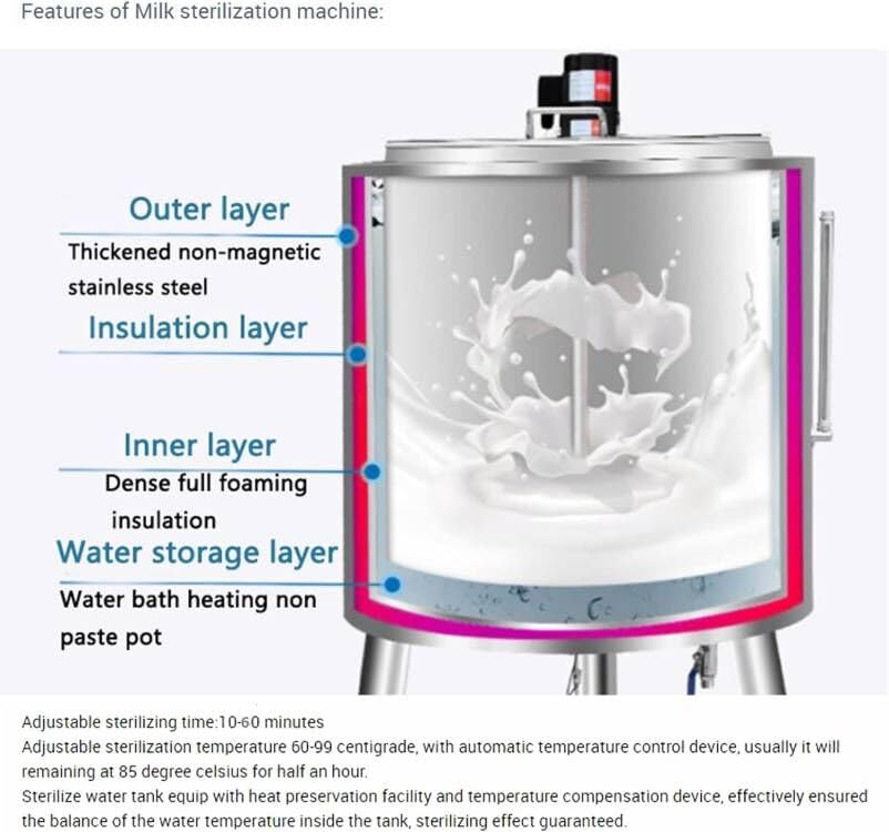 Kolice 50L Commercial Refrigerated Pasteurization Machine with Cooling Function - Milk, Juice, Beer & Sauce Sterilizer for Dairy, Brewery & Food Processing Industry | Perfect for Small Businesses & Commercial Kitchens