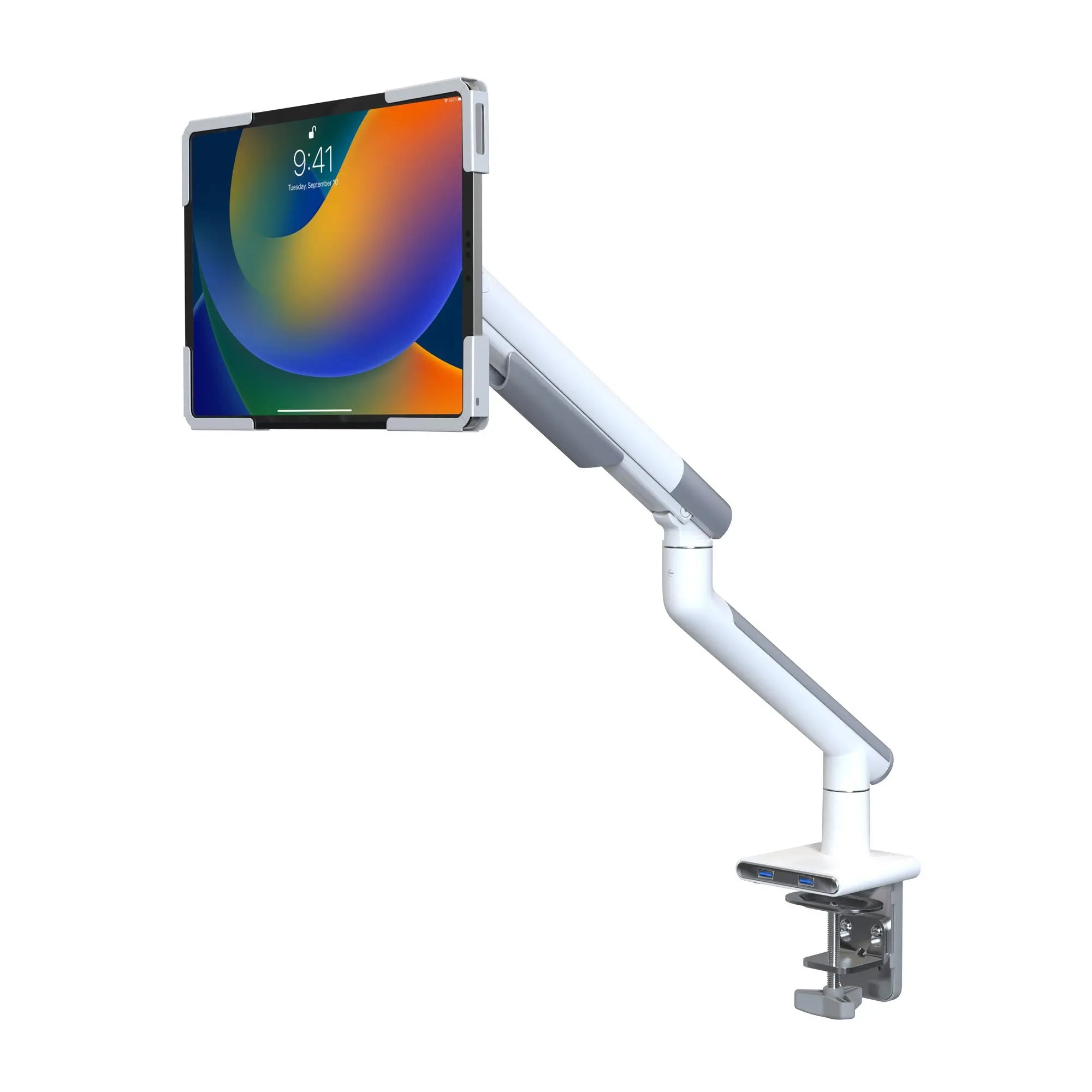 Secure & Slim Spring Arm Mount with USB Ports & Universal Holder for iPad 9.7