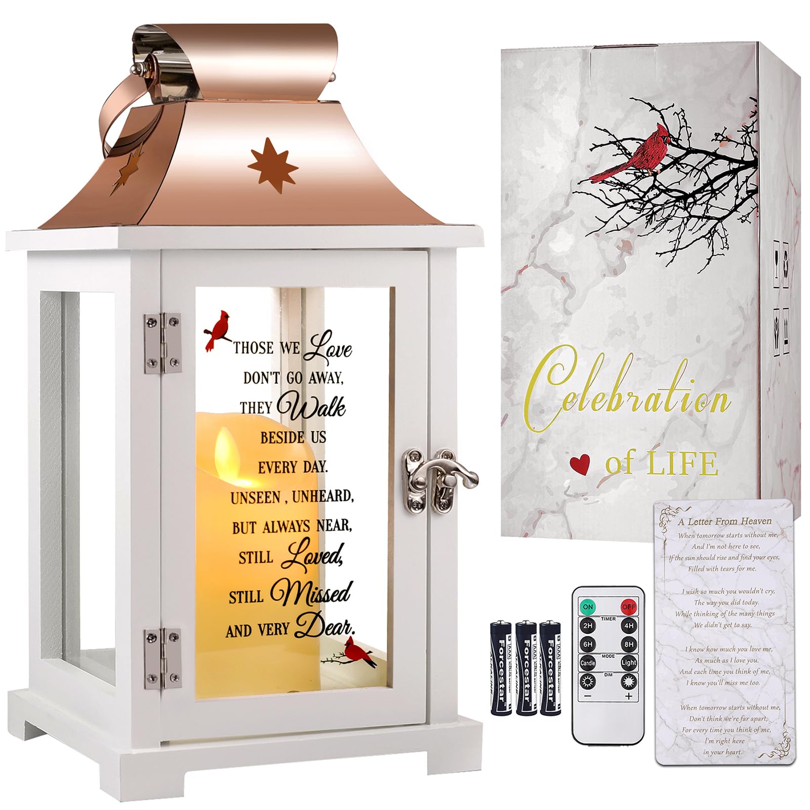 Memorial Lantern - Sympathy Gifts for Loss of Loved Ones, Bereavement & Funeral Keepsake - Celebration of Life Lantern for Mom, Dad, Family - In Memory Candle Holder for Home, Cemetery, or Memorial Services