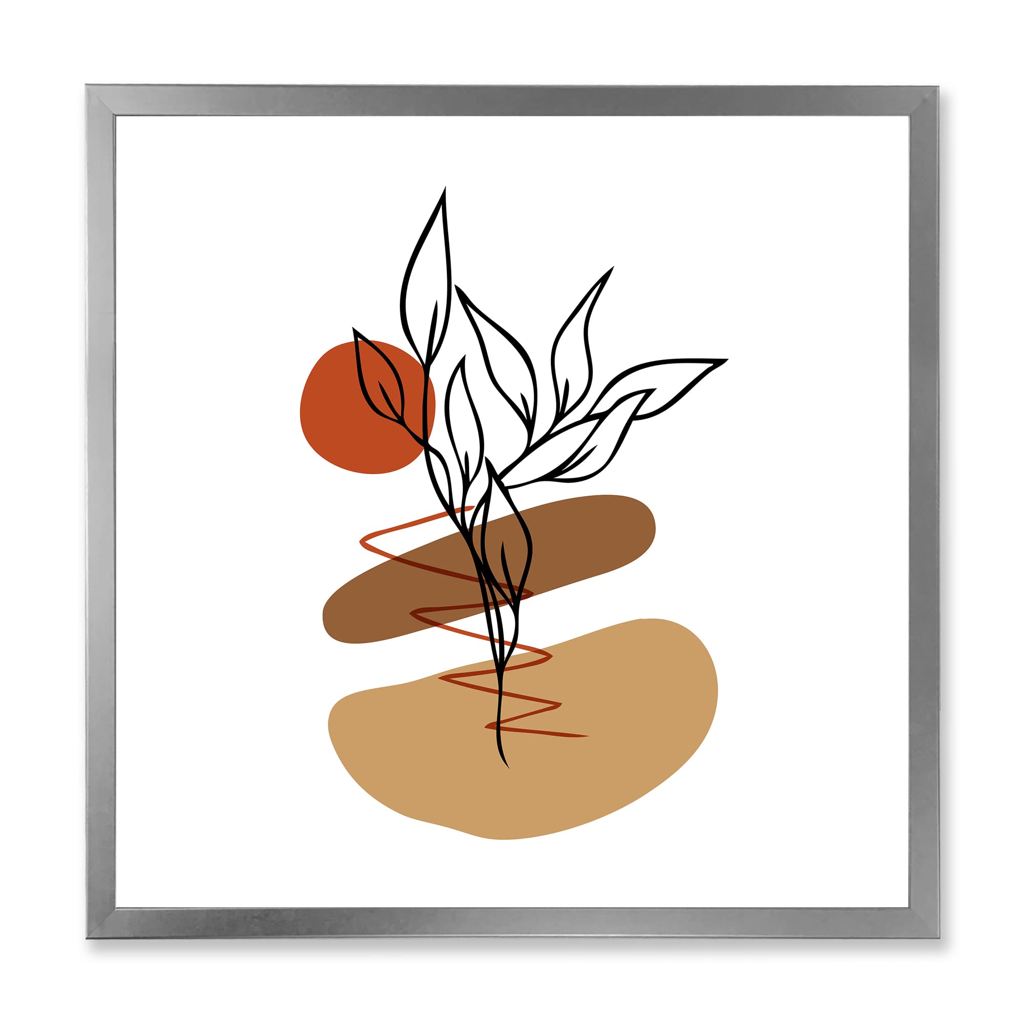 DesignQ Modern Abstract Floral & Plant Wall Art - Elementary Shapes Framed Canvas Print for Living Room, Bedroom & Office Decor
