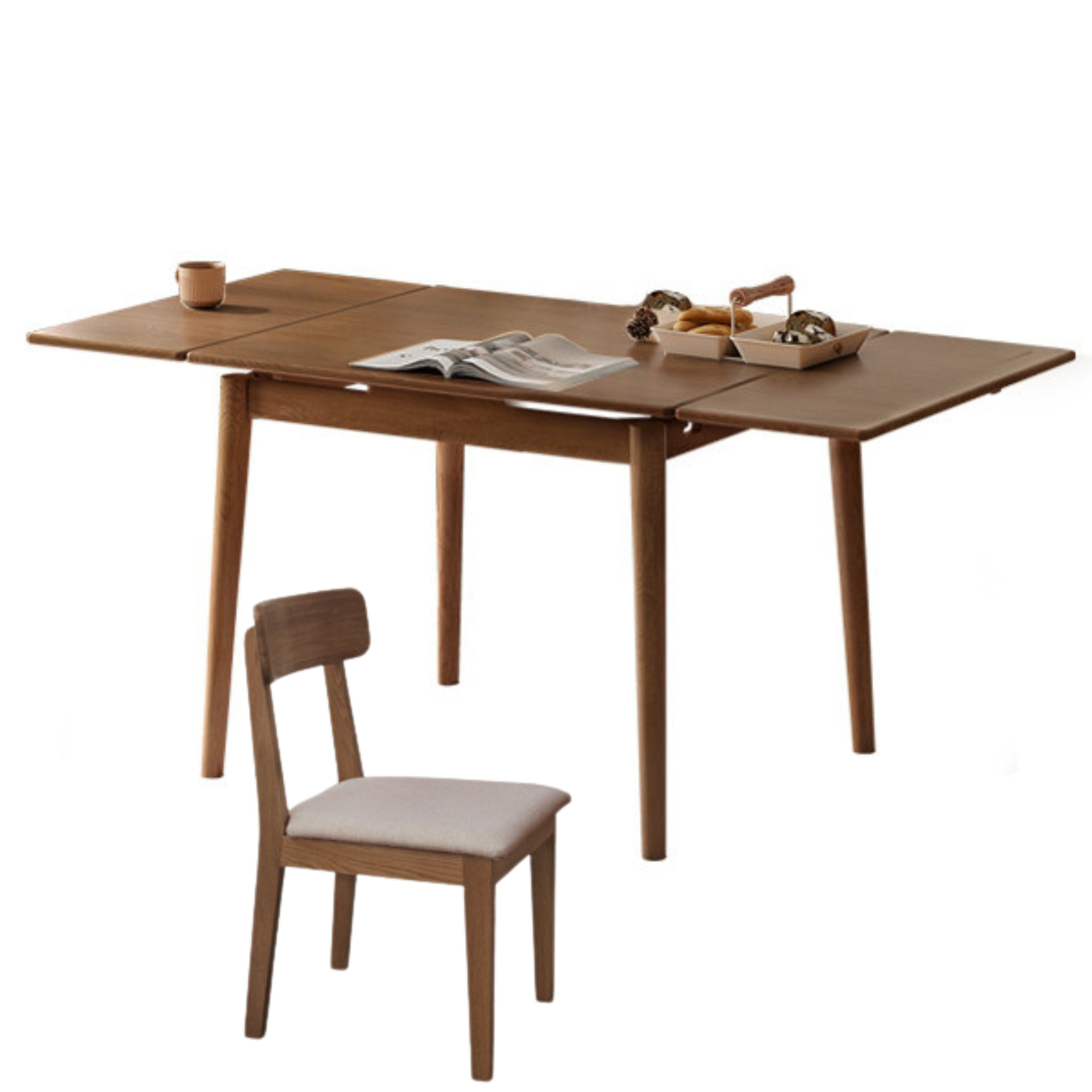 Solid Oak Wood Extendable Dining Table - Expandable Large Tabletop for Family Gatherings & Dinner Parties | Perfect for Small Spaces & Entertaining Guests
