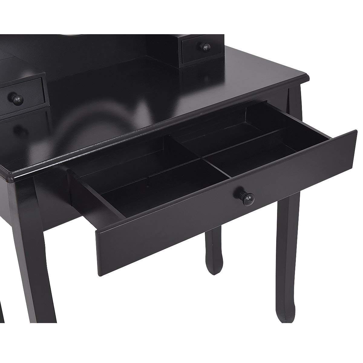Casart Black Wooden Bathroom Vanity Set with Mirror & 3 Drawers - Makeup Dressing Table & Stool Combo for Modern Bathroom Decor | Perfect for Small Spaces & Daily Beauty Routine