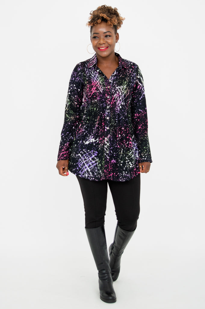 Cindy Long Sleeve Blouse with Splash Print - Elegant Women's Top for Office, Party & Casual Wear