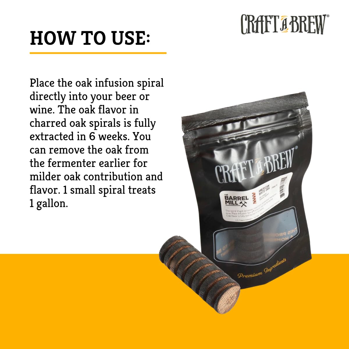 Craft A Brew - American Oak Infusion Spirals - Char 3 Toast - Home Beer Brewing Kit - Barrel Aged Flavor Enhancer for Homebrewed Beer - Smoky Vanilla Oak Spiral - 1 Small Oak Aging Spiral for 1 Gallon Batch - Perfect for Craft Beer, Whiskey & Wine Flavoring at Home