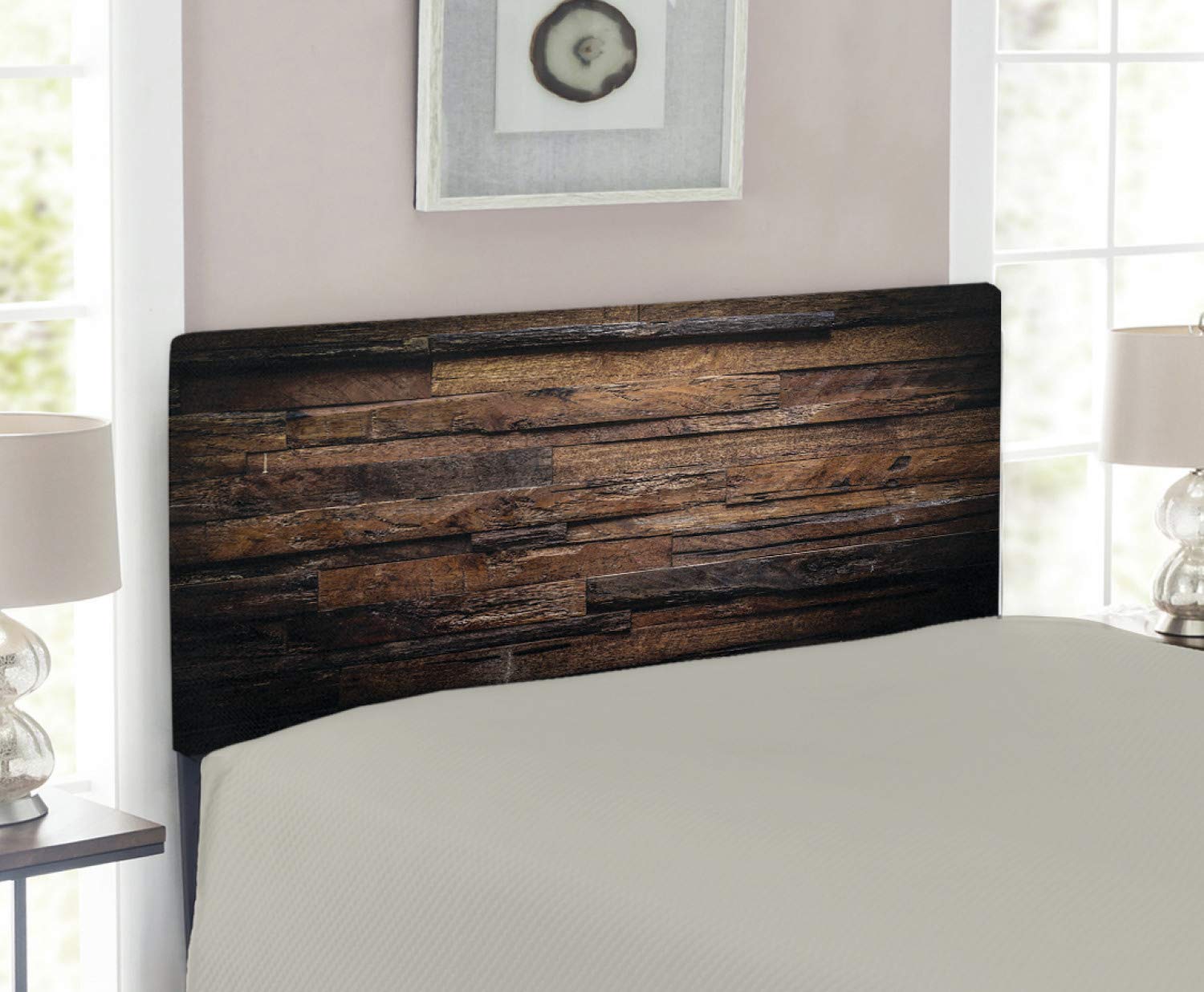 Ambesonne Chocolate Upholstered Headboard with Memory Foam - Dark Brown Twin Size Bed Headboard with Rustic Timber Texture for Country Style Bedroom Decor | Perfect for Guest Rooms, Dormitories & Cozy Bedroom Makeovers