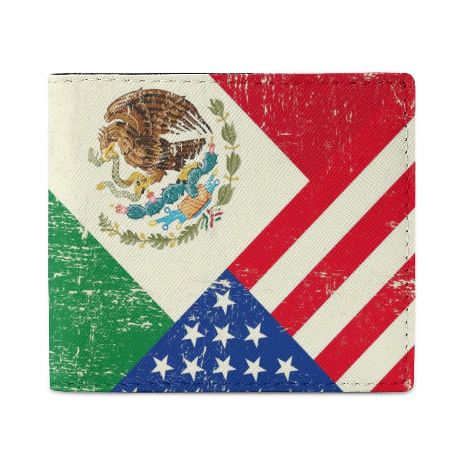 Authentic Mexican & USA Flag Print Bifold Wallet with Money Clip - RFID Blocking Leather Passcase for Men | Perfect for Travel, Gifts & Everyday Use